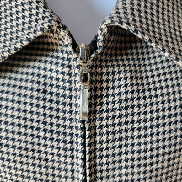 Vintage Joan Leslie Women Plus 24W Houndstooth Blazer Tan Black Shoulder Pad Zip - Picture 4 of 12